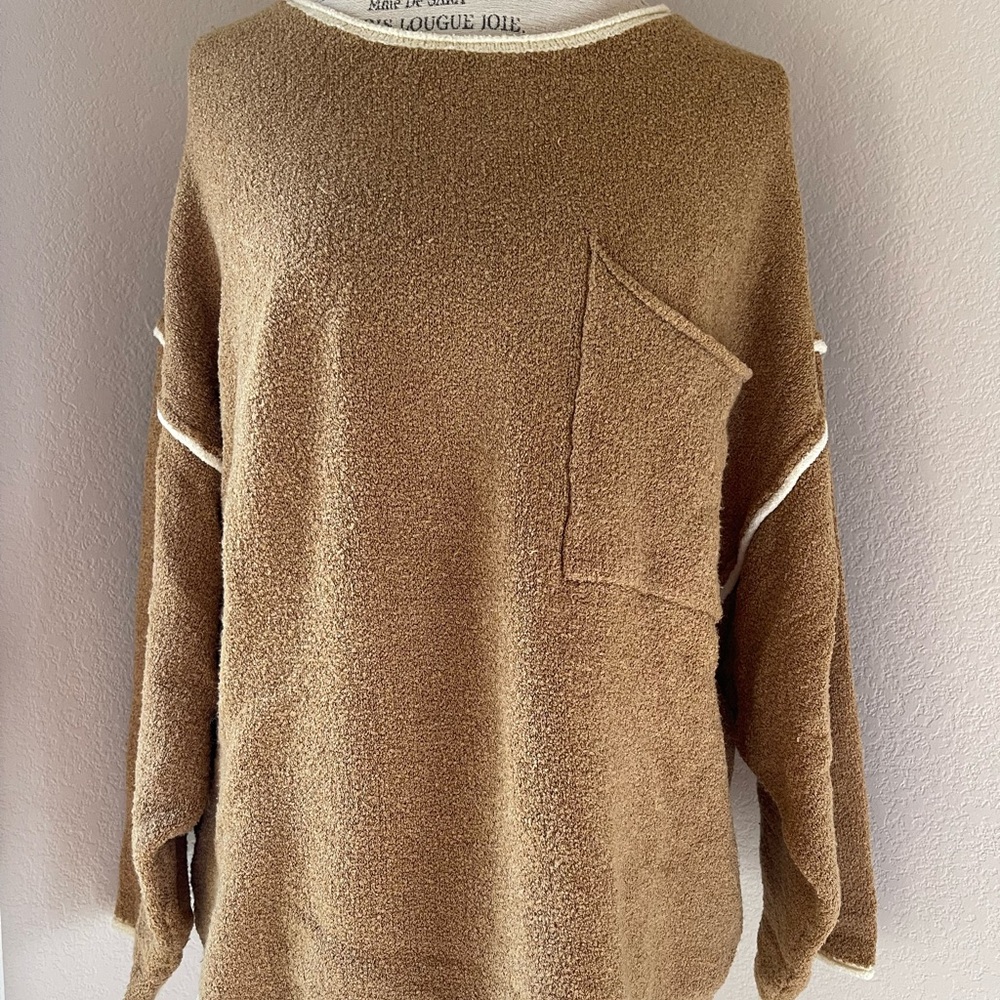 Altar'd State Brown Crew Neck Sweater with White Detailing